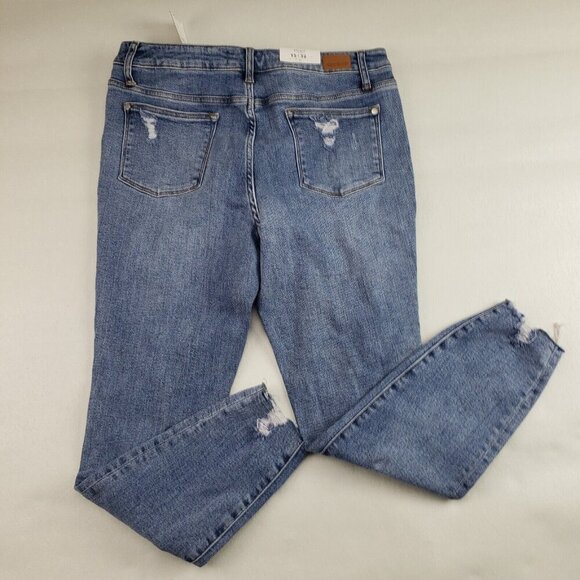 Judy Blue Gingham Distressed Jean Womens 15/32 Blue Raw Hem High Rise Skinny NEW - Picture 5 of 13